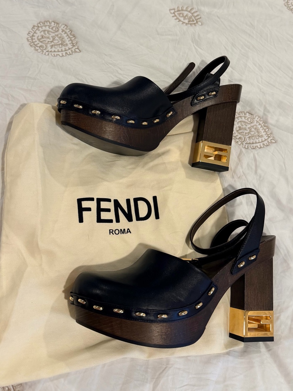 Fendi Leather Mules Clogs with studs size 38